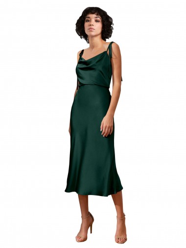 Stretch Satin Cowl Neck Midi Length Sleeveless Black Tie Evening Gown / Prom Dress / Bridesmaid Dress Southampton