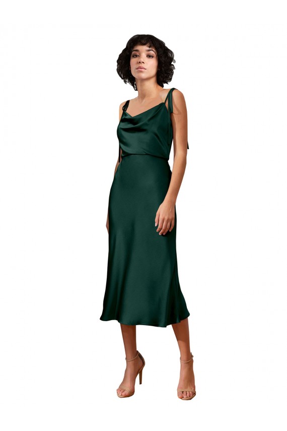 Stretch Satin Cowl Neck Midi Length Sleeveless Black Tie Evening Gown / Prom Dress / Bridesmaid Dress Southampton