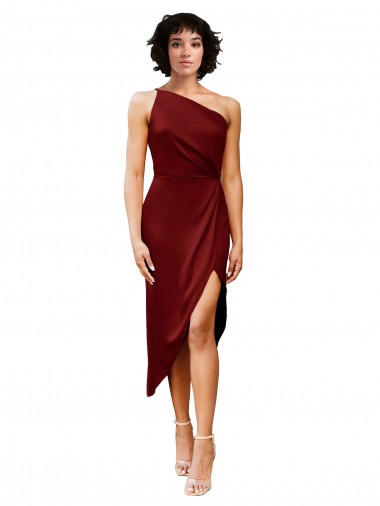 Stretch Satin One Shoulder Midi Length Sleeveless Black Tie Evening Gown / Prom Dress / Bridesmaid Dress Southampton