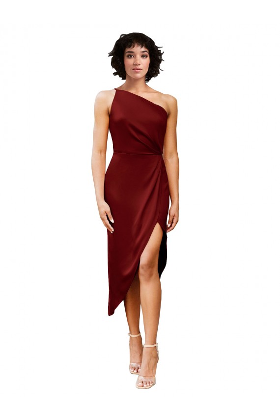 Stretch Satin One Shoulder Midi Length Sleeveless Black Tie Evening Gown / Prom Dress / Bridesmaid Dress Southampton