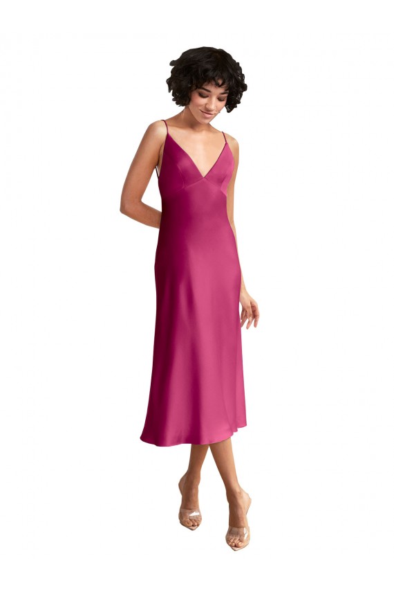 Low Back Stretch Satin V-Neck Midi Length Sleeveless Formal Evening Gown / Prom Dress / Bridesmaid Dress Southampton