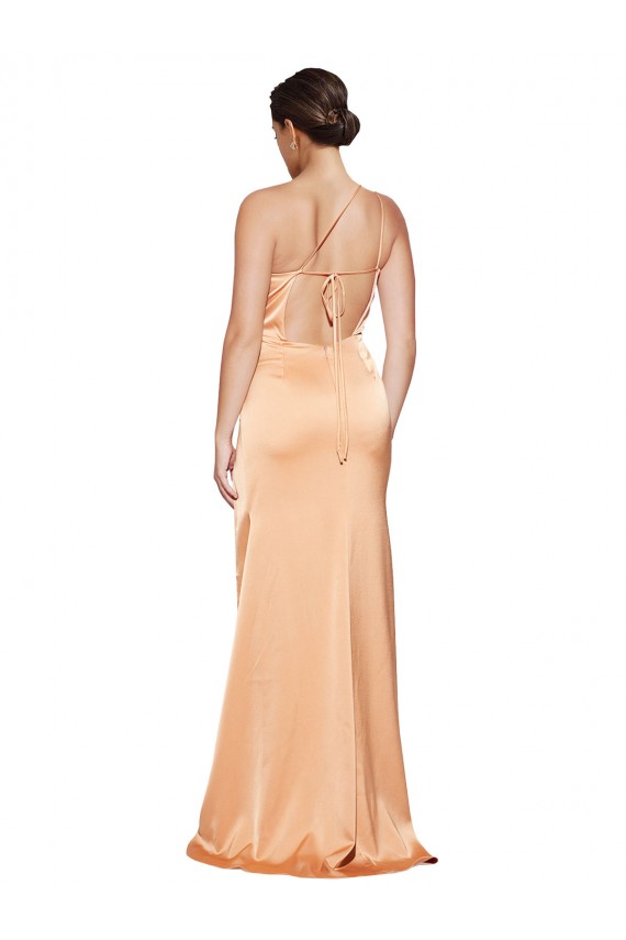 Open Back Light Copper Stretch Satin One Shoulder Long Sleeveless Formal Evening Gown / Prom Dress / Bridesmaid Dress Southampton