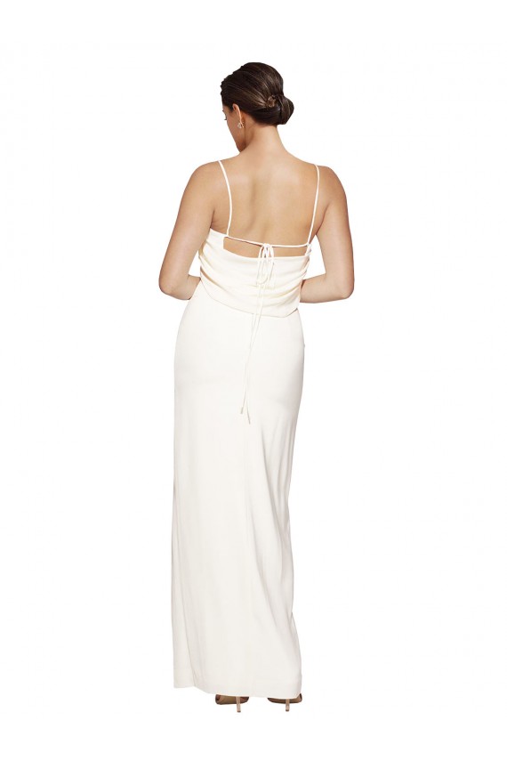 Low Back Ivory Stretch Satin Halter Neck Long Sleeveless Formal Evening Gown / Prom Dress / Bridesmaid Dress Southampton