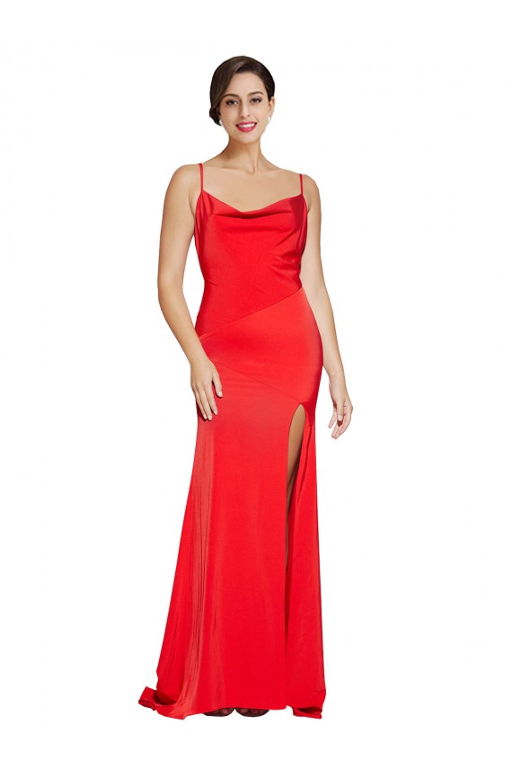 Low Back Red Stretch Satin Cowl Neck Long Sleeveless Formal Evening Gown / Prom Dress / Bridesmaid Dress Southampton