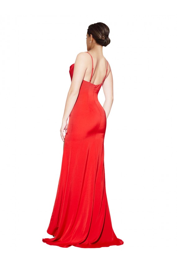 Low Back Red Stretch Satin Cowl Neck Long Sleeveless Formal Evening Gown / Prom Dress / Bridesmaid Dress Southampton