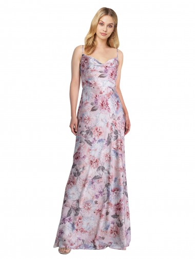 Stretch Satin & Floral Cowl Neck Long Sleeveless Formal Evening Gown / Bridesmaid Dress Southampton