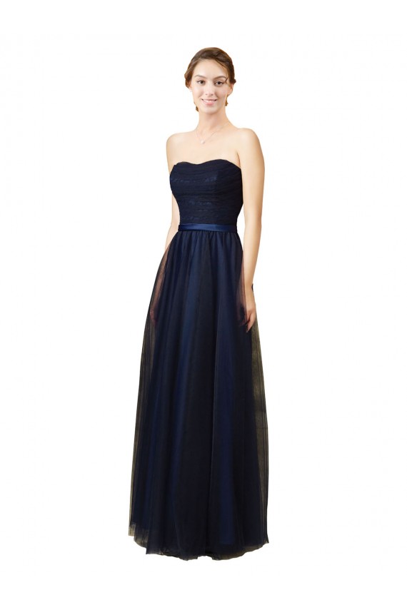 Dark Navy Tulle Sweetheart Long Sleeveless Bridesmaid Gown Southampton