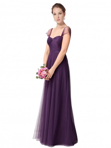 Plum Purple Tulle Sweetheart Long Cap Sleeves Bridesmaid Dress Southampton