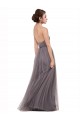 V-Back Pewter Tulle Spaghetti Straps Long Sleeveless Bridesmaid Dress Southampton