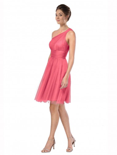 Watermelon Tulle One Shoulder Long Sleeveless Bridesmaid Dress Southampton