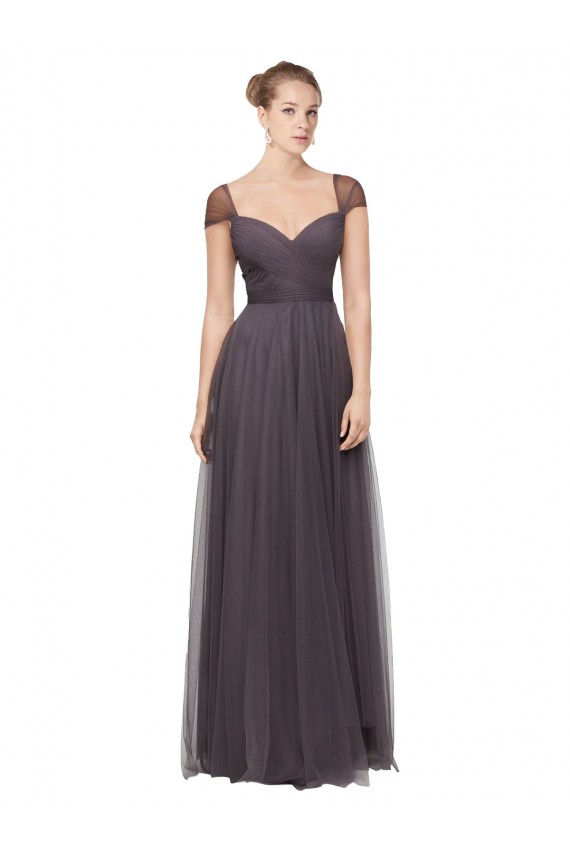 Pewter Tulle Sweetheart Long Cap Sleeves Bridesmaid Dress Southampton