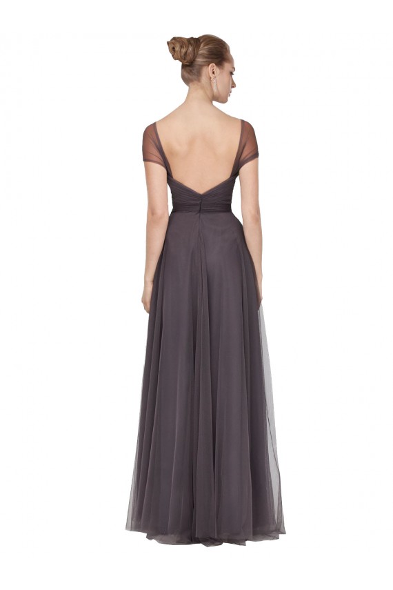 Pewter Tulle Sweetheart Long Cap Sleeves Bridesmaid Dress Southampton
