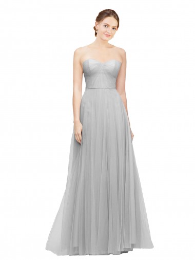 Silver Tulle Sweetheart Long Sleeveless Bridesmaid Dress Southampton
