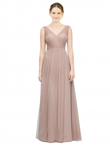 Blush Tulle V-Neck Long Sleeveless Bridesmaid Dress Southampton