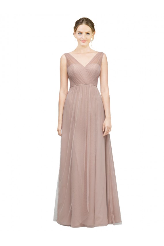 Blush Tulle V-Neck Long Sleeveless Bridesmaid Dress Southampton