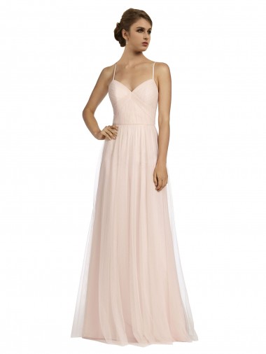 Pink Tulle Spaghetti Straps Long Sleeveless Bridesmaid Dress Southampton