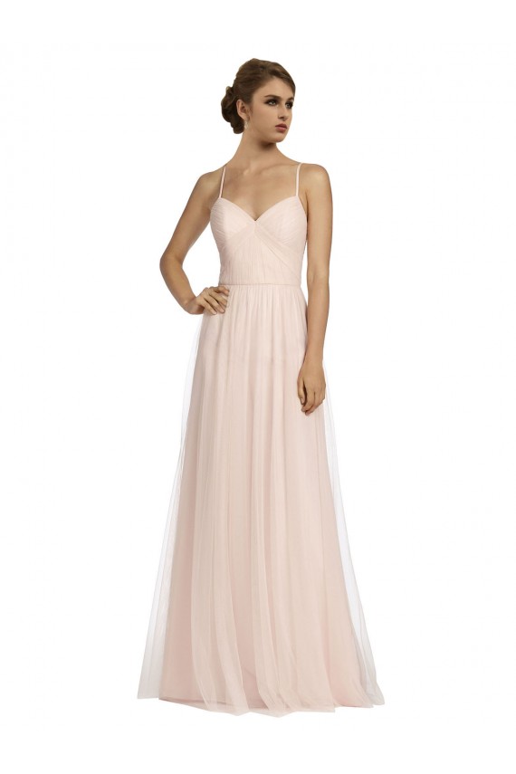 Pink Tulle Spaghetti Straps Long Sleeveless Bridesmaid Dress Southampton