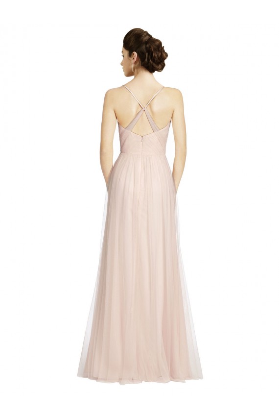 Pink Tulle Spaghetti Straps Long Sleeveless Bridesmaid Dress Southampton