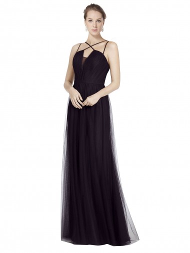 Tulle Spaghetti Straps Long Sleeveless Bridesmaid Gown Southampton