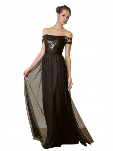 Tulle & Sequin Off the Shoulder Long Sleeveless Bridesmaid Dress Southampton