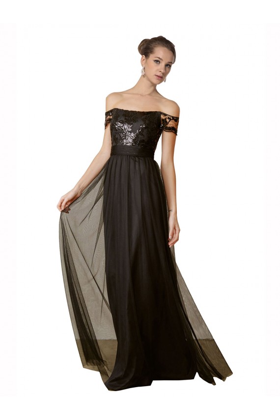 Tulle & Sequin Off the Shoulder Long Sleeveless Bridesmaid Dress Southampton