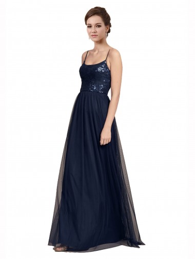 Tulle & Lace Spaghetti Straps Long Sleeveless Bridesmaid Dress Southampton