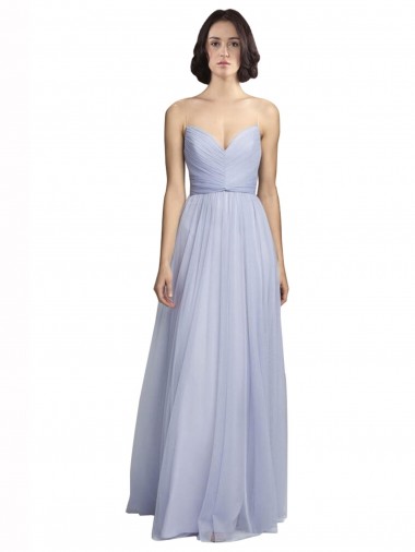 Lilac Tulle Spaghetti Straps Long Sleeveless Bridesmaid Dress Southampton