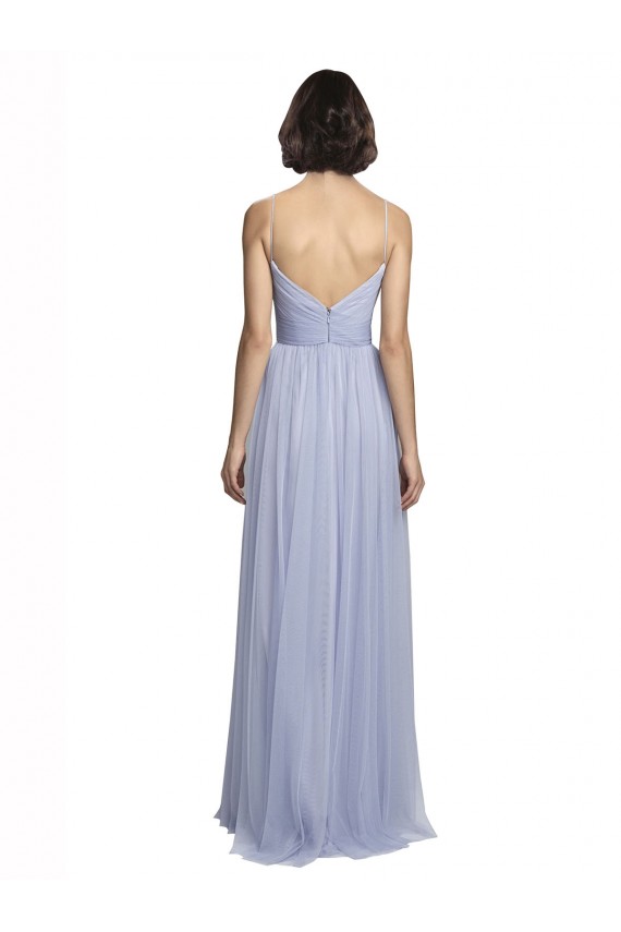 Lilac Tulle Spaghetti Straps Long Sleeveless Bridesmaid Dress Southampton