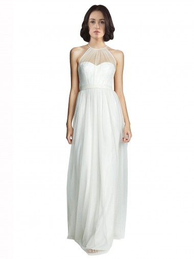 White Tulle Halter Neck Long Sleeveless Bridesmaid Dress Southampton