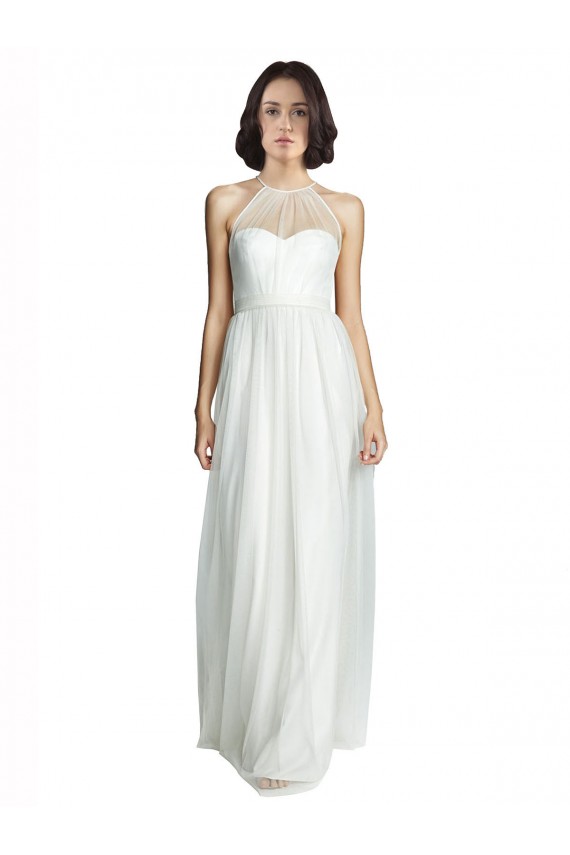 White Tulle Halter Neck Long Sleeveless Bridesmaid Dress Southampton