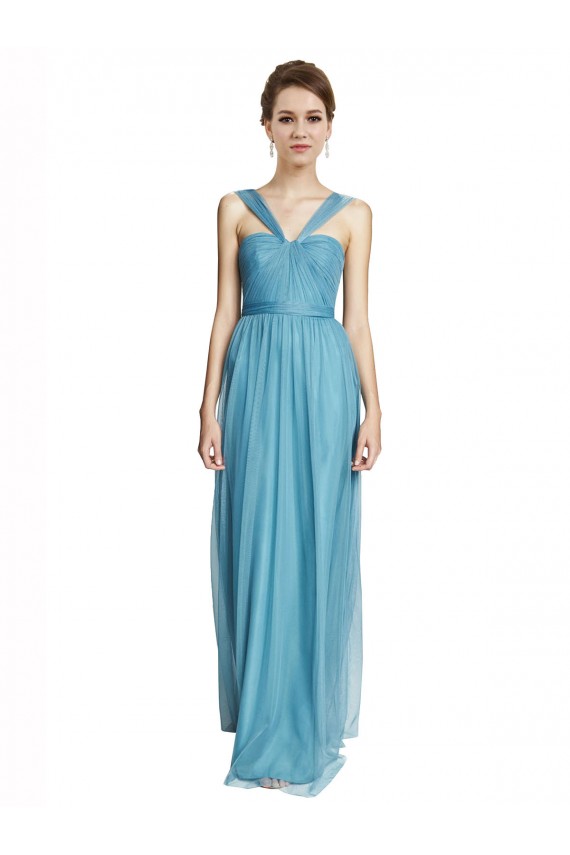 Sky Blue Tulle Spaghetti Straps Long Sleeveless Bridesmaid Dress Southampton