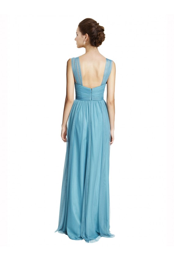 Sky Blue Tulle Spaghetti Straps Long Sleeveless Bridesmaid Dress Southampton