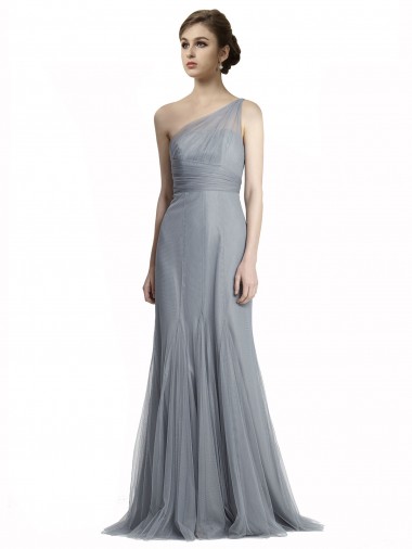 Slate Grey Tulle One Shoulder Long Sleeveless Bridesmaid Dress Southampton