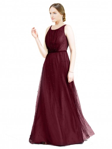 Keyhole Back Tulle Boat Neck Long Sleeveless Semi Formal Evening Dress / Bridesmaid Dress Southampton