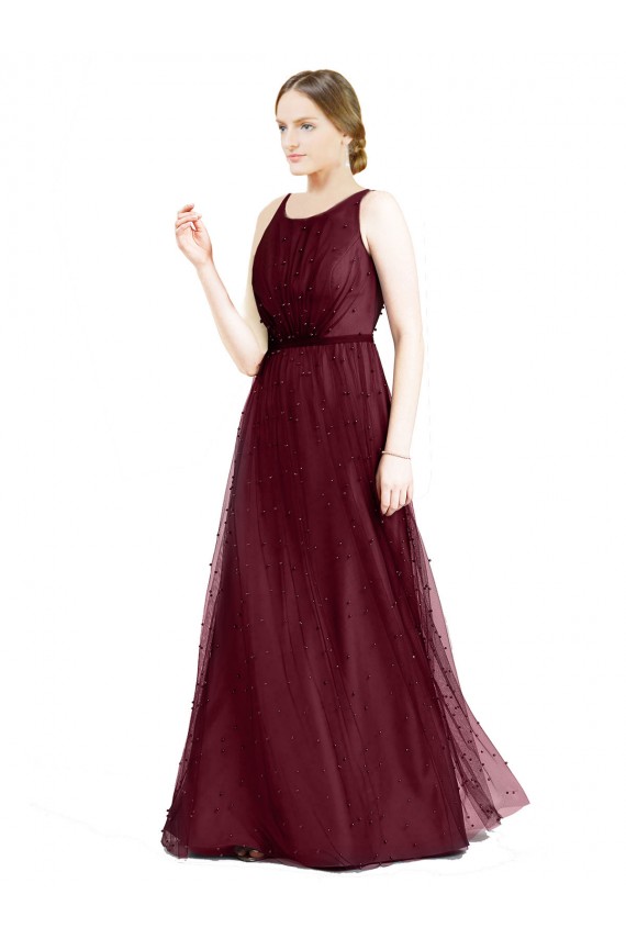Keyhole Back Tulle Boat Neck Long Sleeveless Semi Formal Evening Dress / Bridesmaid Dress Southampton