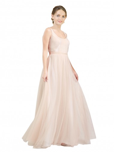 Open Back Tulle Scoop Neck Long Sleeveless Semi Formal Evening Dress / Bridesmaid Dress Southampton