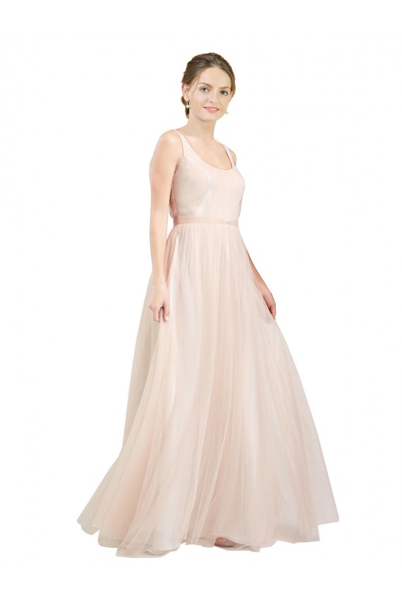 Open Back Tulle Scoop Neck Long Sleeveless Semi Formal Evening Dress / Bridesmaid Dress Southampton