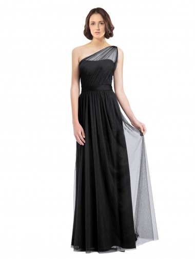 Black Tulle One Shoulder Long Sleeveless Bridesmaid Dress Southampton