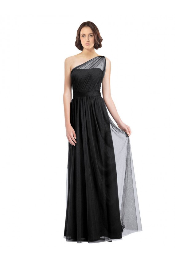 Black Tulle One Shoulder Long Sleeveless Bridesmaid Dress Southampton