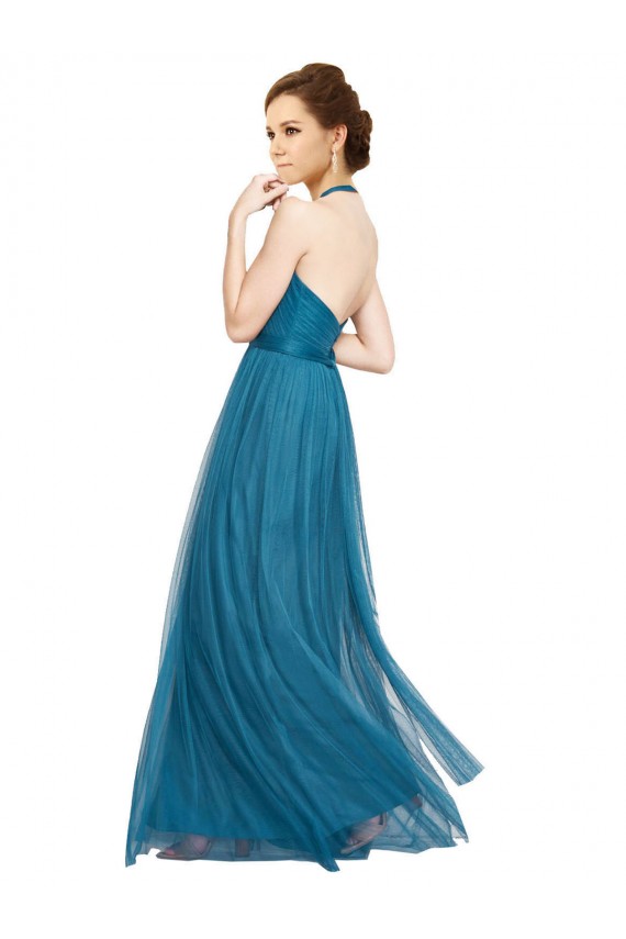 Open Back Teal Green Tulle Halter Neck Long Sleeveless Bridesmaid Dress Southampton