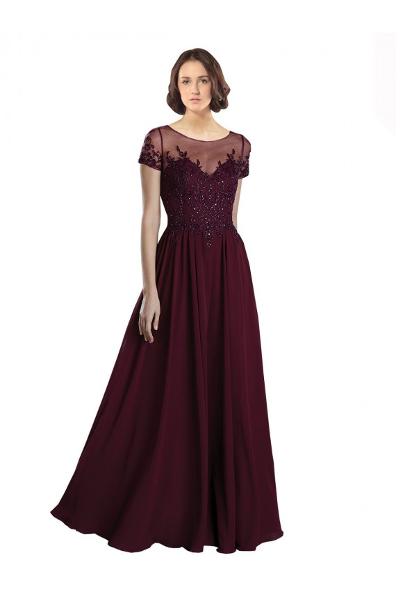 Tulle & Soft Chiffon Jewel Neck Long Cap Sleeves Bridesmaid Dress Southampton