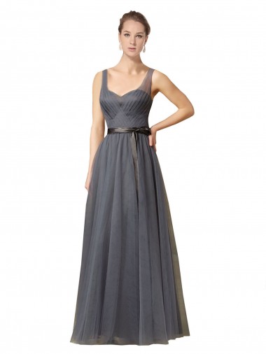 V-Back Slate Grey Tulle Sweetheart Long Sleeveless Formal Dress / Bridesmaid Dress Southampton