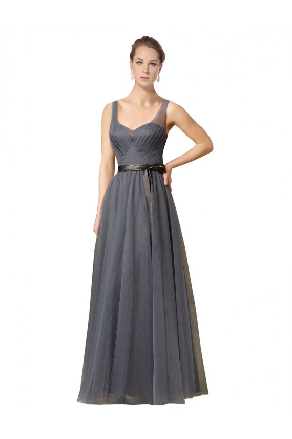 V-Back Slate Grey Tulle Sweetheart Long Sleeveless Formal Dress / Bridesmaid Dress Southampton