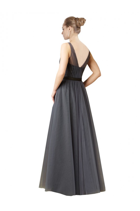 V-Back Slate Grey Tulle Sweetheart Long Sleeveless Formal Dress / Bridesmaid Dress Southampton