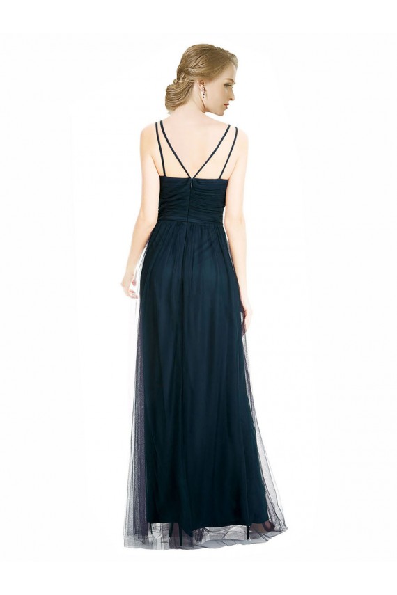 Blue Tulle V-Neck Long Sleeveless Bridesmaid Dress Southampton