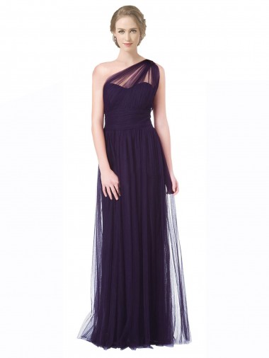Plum Tulle One Shoulder Long Sleeveless Bridesmaid Dress Southampton