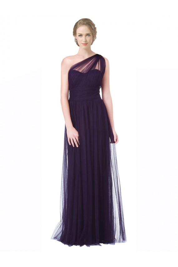 Plum Tulle One Shoulder Long Sleeveless Bridesmaid Dress Southampton