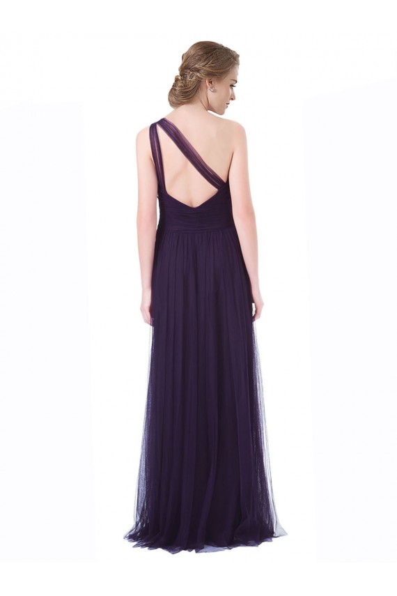 Plum Tulle One Shoulder Long Sleeveless Bridesmaid Dress Southampton