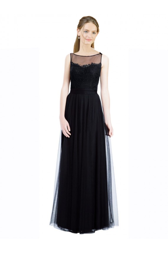 Low Back Tulle & Lace Bateau Neck Long Sleeveless Bridesmaid Dress Southampton