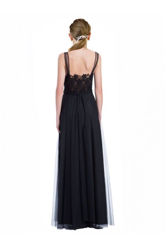 Low Back Tulle & Lace Bateau Neck Long Sleeveless Bridesmaid Dress Southampton